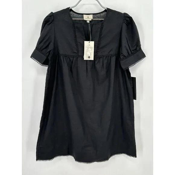 Tuckernuck | Dresses | Tuckernuck Black Linen Bridget Dress Sz S Nwt Short  Sleeve Mini Lace Trim | Poshmark